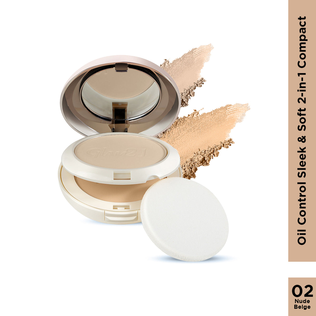GLAM21 Oil Control Sleek & Soft Duo Compact - Nude Beige 02