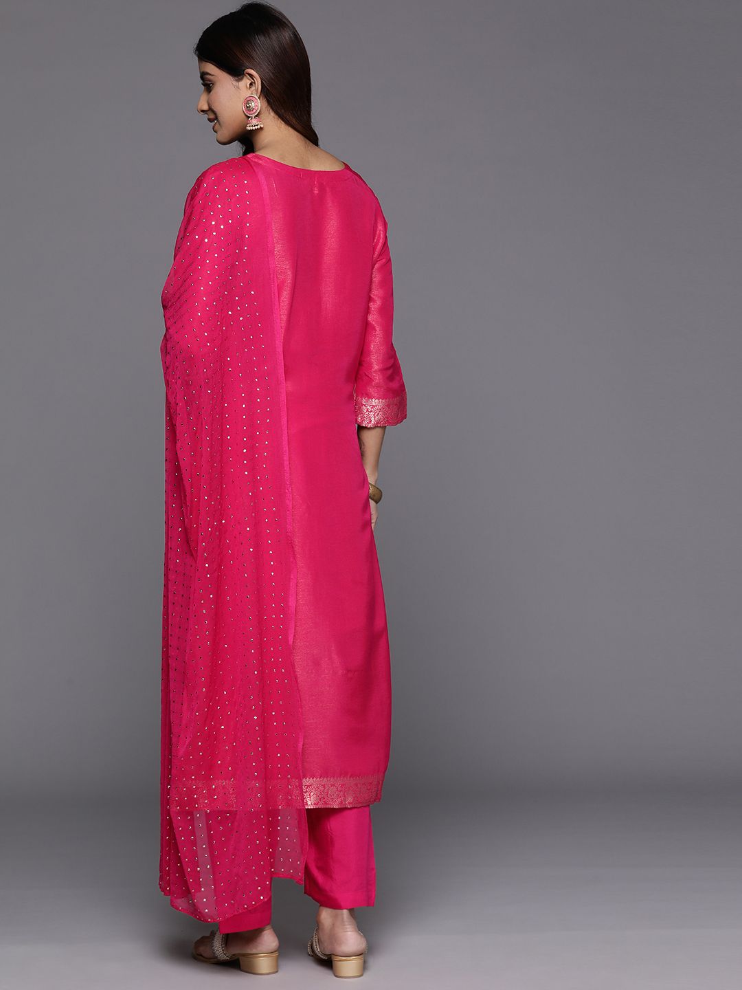 Indyancart VA Ethnic Motifs Jacquard Kurta with Palazzos & Dupatta