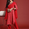 Indyancart IE Printed Mirror Work Kurta With Trousers & Dupatta