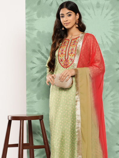 Indyancart VA Women's Ethnic Motifs Embroidered Mirror Work Kurta with Trousers & With Dupatta