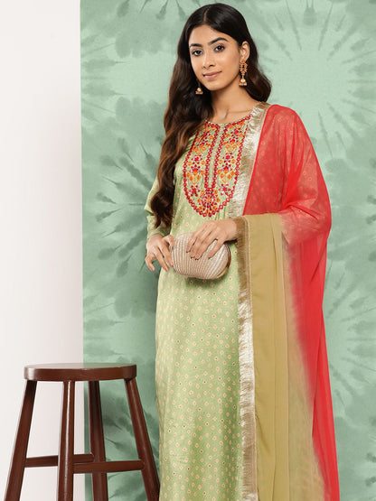 Indyancart VA Women's Ethnic Motifs Embroidered Mirror Work Kurta with Trousers & With Dupatta
