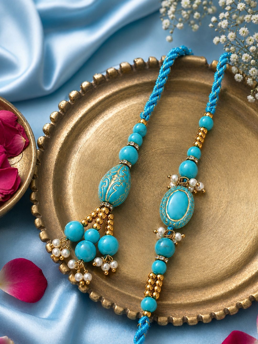 Anouk Set Of 2 Turquoise Blue Artificial Beads Bhaiya Bhabhi Rakhi