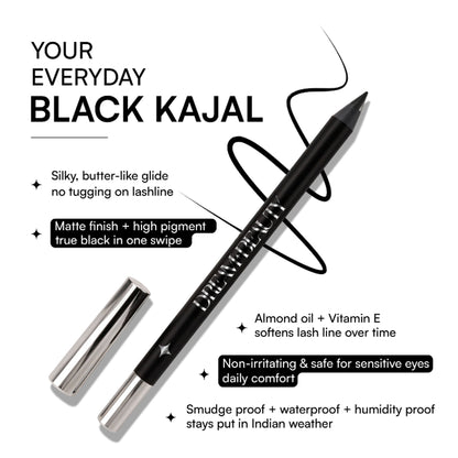 Dream Beauty Eclipse Kohl Pencil, Waterproof, Smudgeproof Kajal, Lasts Upto 12Hr - Space Black