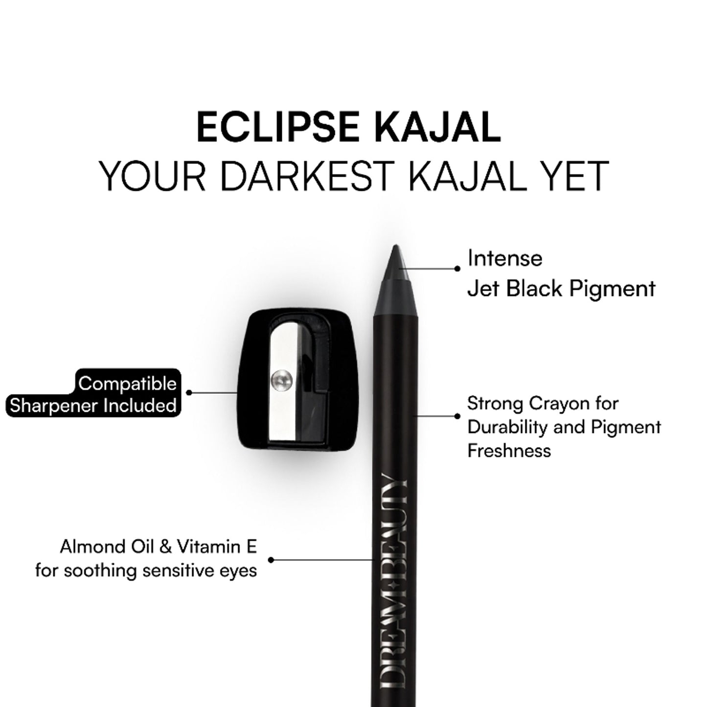 Dream Beauty Eclipse Kohl Pencil, Waterproof, Smudgeproof Kajal, Lasts Upto 12Hr - Space Black
