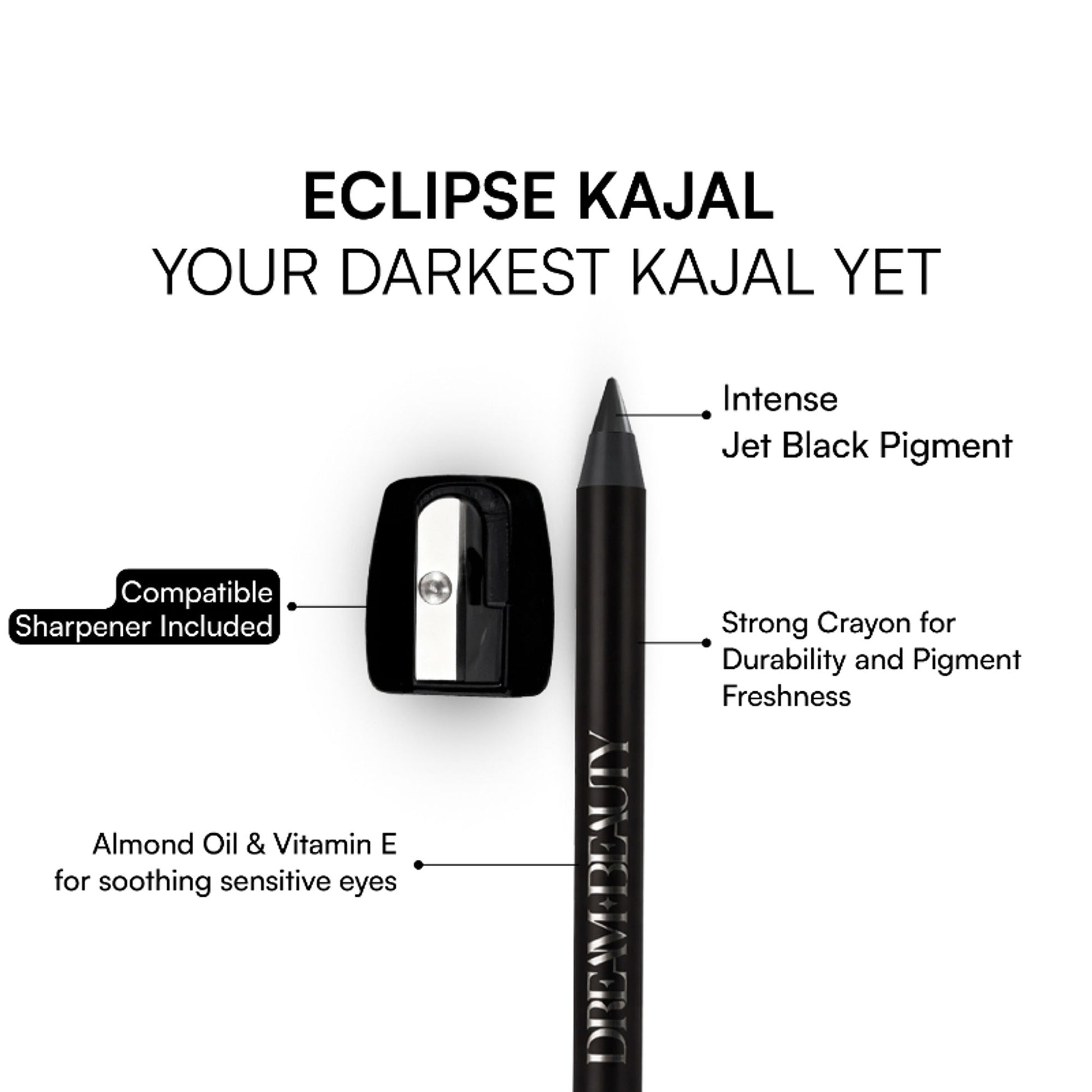 Dream Beauty Eclipse Kohl Pencil, Waterproof, Smudgeproof Kajal, Lasts Upto 12Hr - Space Black