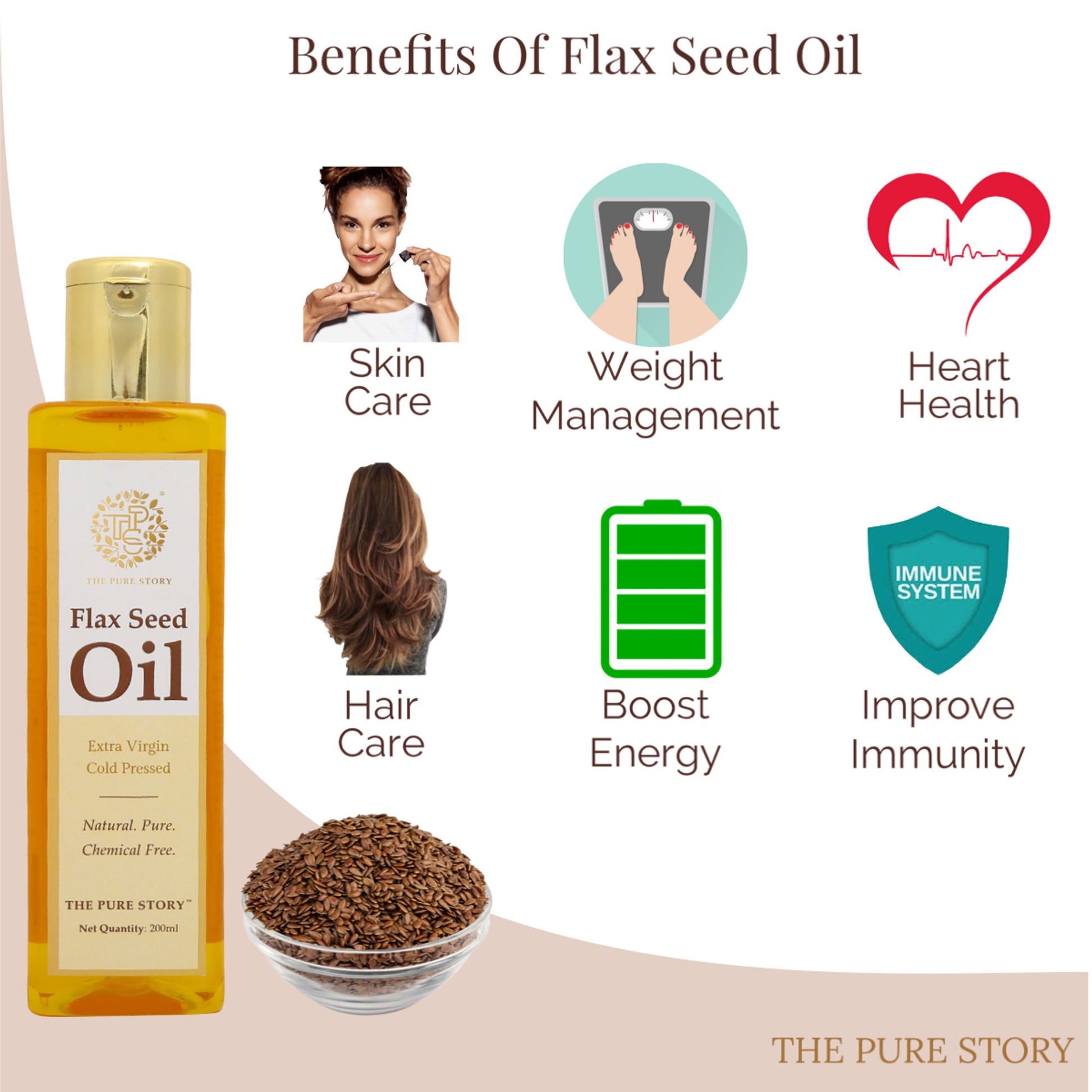 The Pure Story Natural Cold Pressed Flax Seed Oil for Hair & Skin Rich In Omega 3