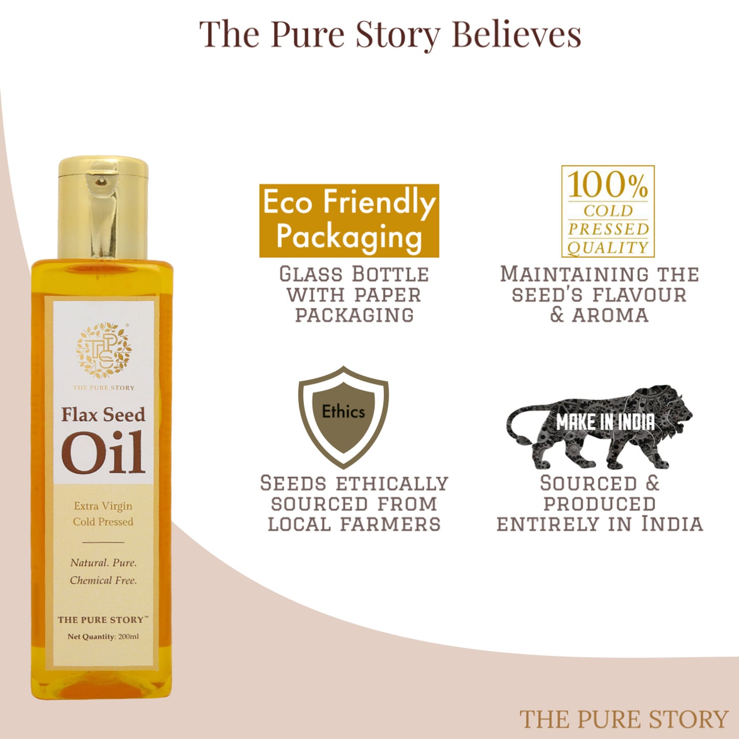 The Pure Story Natural Cold Pressed Flax Seed Oil for Hair & Skin Rich In Omega 3