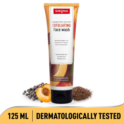 Sirona Natural Exfoliating Face Wash With Apricot & Flaxseed Extracts To Reduce Blemishes & Acne