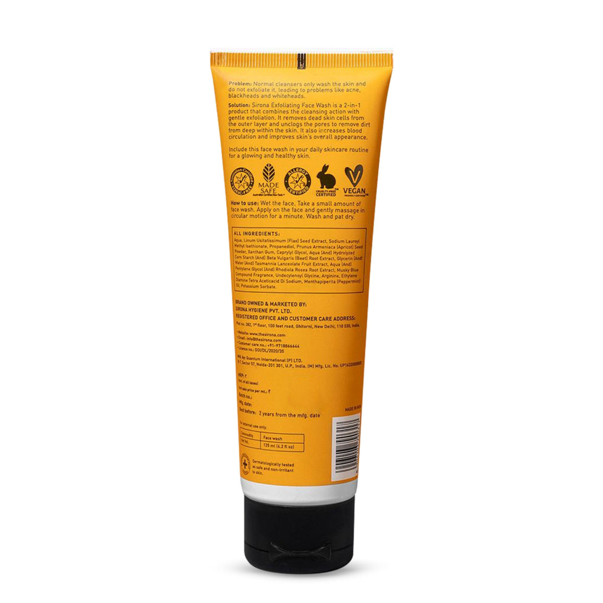 Sirona Natural Exfoliating Face Wash With Apricot & Flaxseed Extracts To Reduce Blemishes & Acne