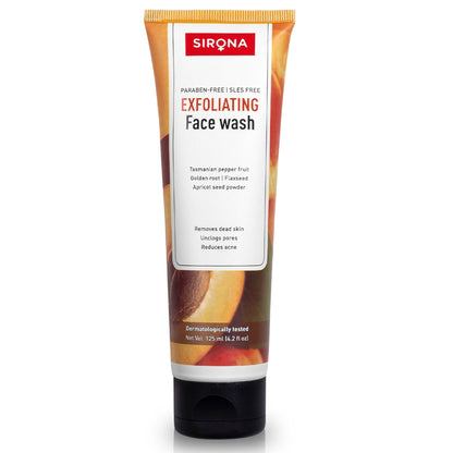 Sirona Natural Exfoliating Face Wash With Apricot & Flaxseed Extracts To Reduce Blemishes & Acne