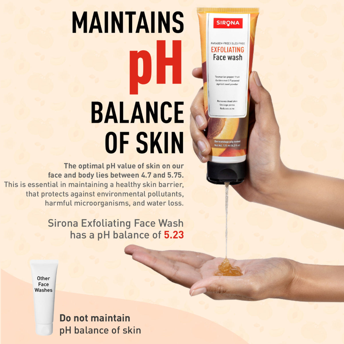 Sirona Natural Exfoliating Face Wash With Apricot & Flaxseed Extracts To Reduce Blemishes & Acne