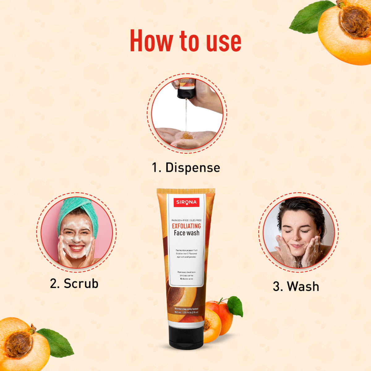 Sirona Natural Exfoliating Face Wash With Apricot & Flaxseed Extracts To Reduce Blemishes & Acne