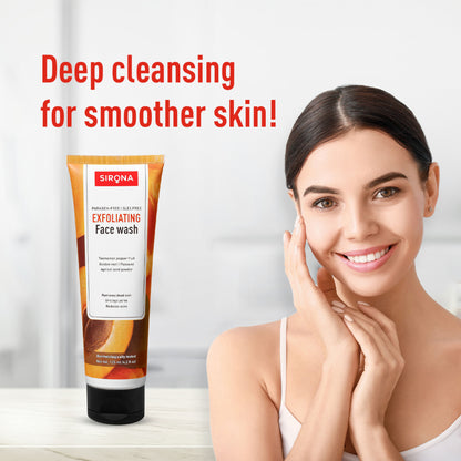 Sirona Natural Exfoliating Face Wash With Apricot & Flaxseed Extracts To Reduce Blemishes & Acne