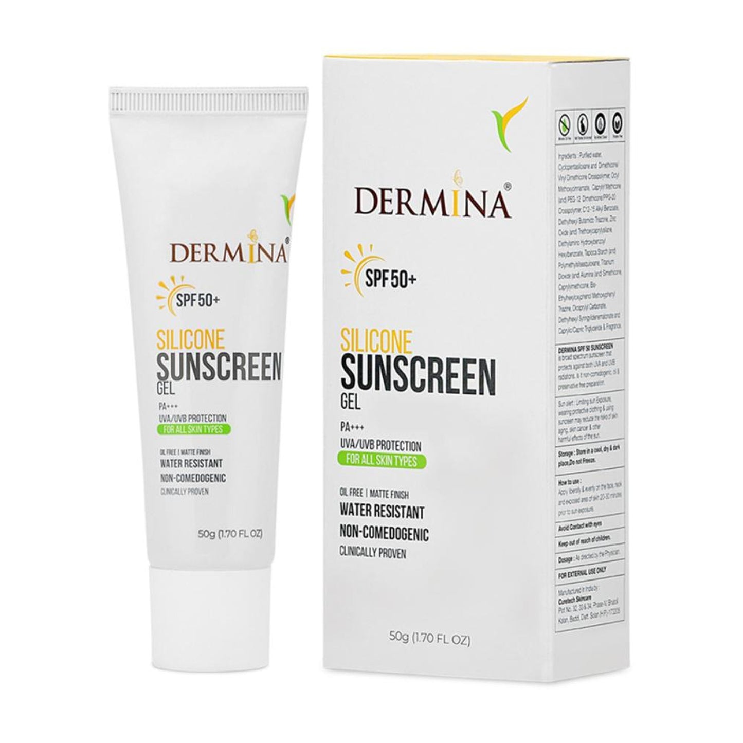 DERMINA SPF 50 Silicone Sunscreen Gel With PA+++ UVA/UVB, Matte Finish Non-Comedogenic - All Skin Type
