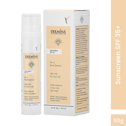 DERMINA Sunscreen Aqua Gel SPF 35+ PA+++ Broad Spectrum UVA/UVB With Ectoin, Oil Free - All Skin Type