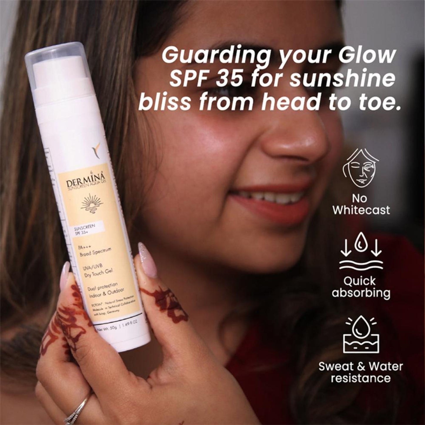 DERMINA Sunscreen Aqua Gel SPF 35+ PA+++ Broad Spectrum UVA/UVB With Ectoin, Oil Free - All Skin Type