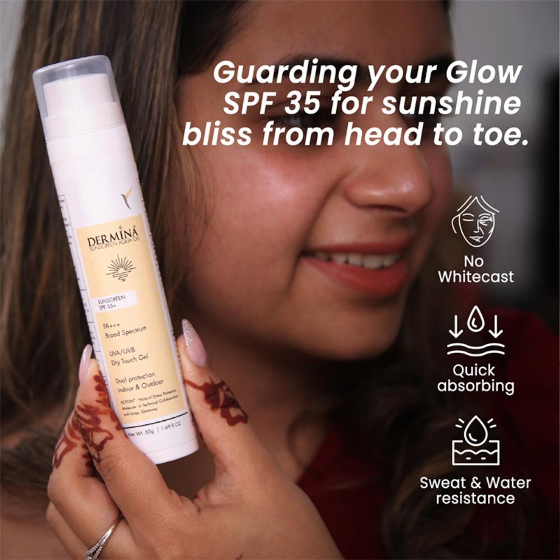 DERMINA Sunscreen Aqua Gel SPF 35+ PA+++ Broad Spectrum UVA/UVB With Ectoin, Oil Free - All Skin Type
