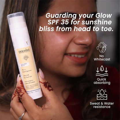 DERMINA Sunscreen Aqua Gel SPF 35+ PA+++ Broad Spectrum UVA/UVB With Ectoin, Oil Free - All Skin Type