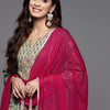 Dhiyona VA Women'sGreen & Pink Floral Print Pure Cotton Kurta with Trousers & With Dupatta