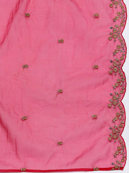 Indyancart IE Women Floral Embroidered Regular Thread Work Velvet Kurta with Trousers & Dupatta