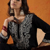 Indyancart IE Paisley Yoke Design Notch Neck Thread Work Straight Kurta
