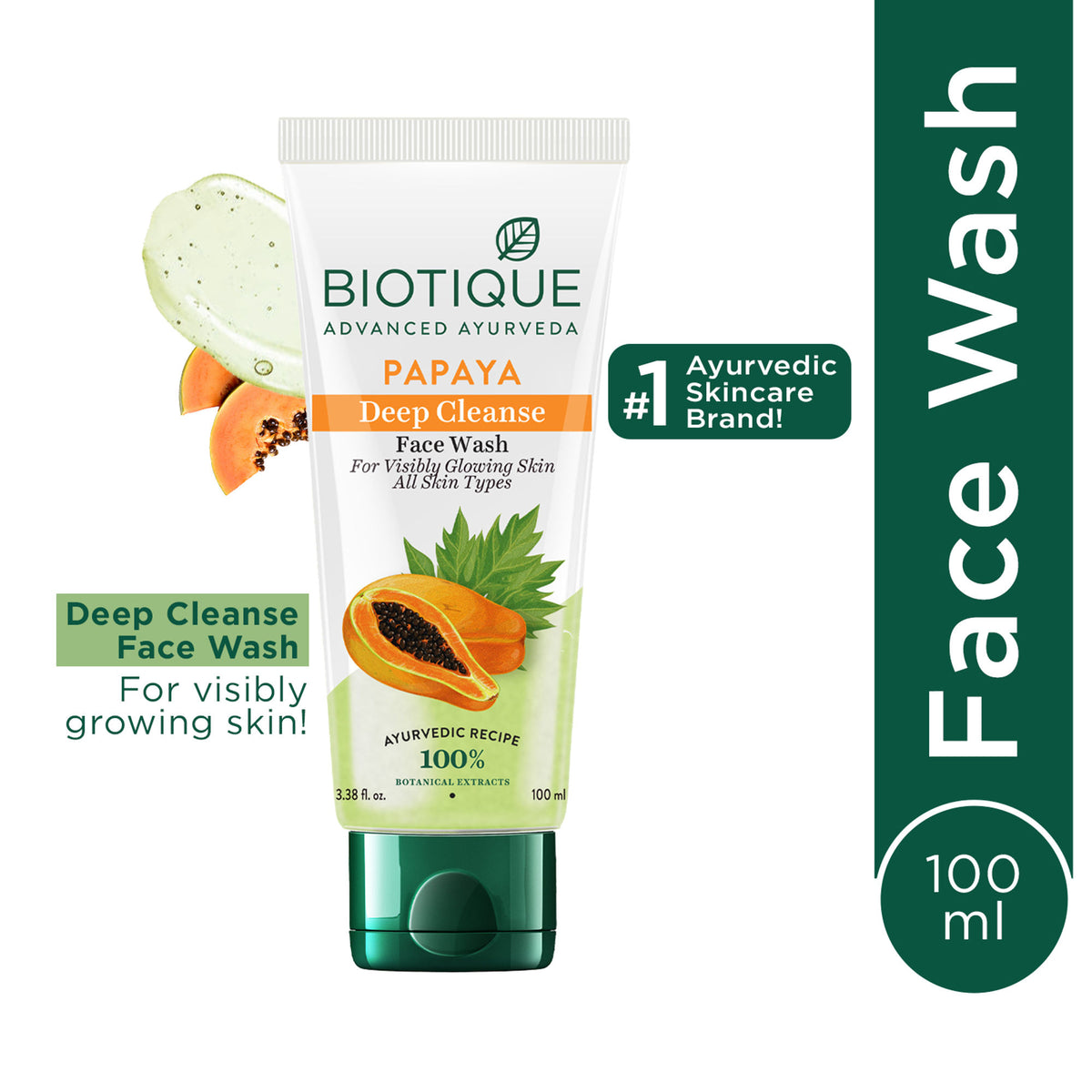 Biotique Bio Papaya Face Wash for all skin types, featuring natural papaya extracts for a clear, glowing complexion.