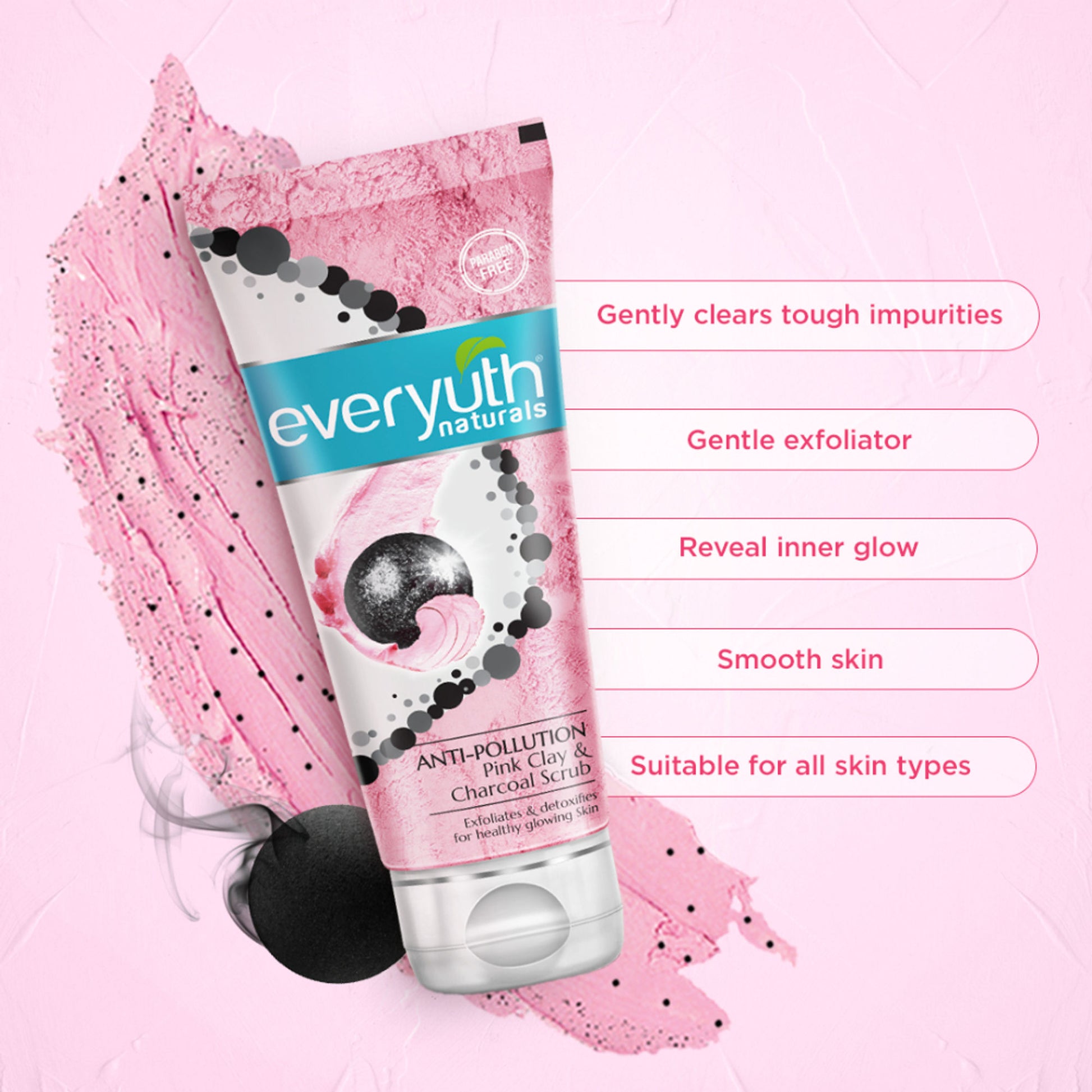 Everyuth Naturals Anti Pollution Pink Clay & Charcoal Scrub