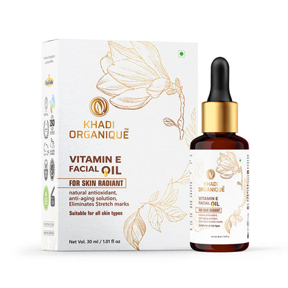 Khadi Organique Vitamin E Facial Oil for Radiant & Glowing Skin, Remove Acne Scars & Marks