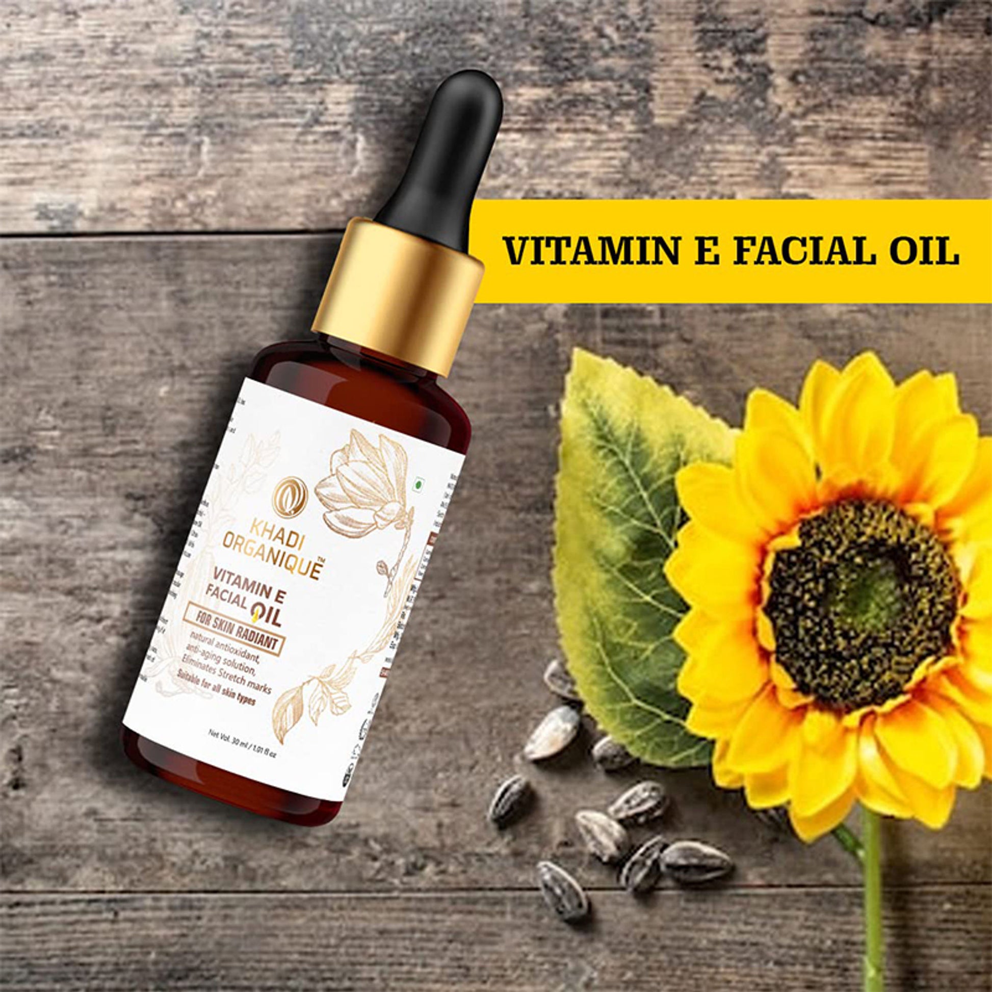 Khadi Organique Vitamin E Facial Oil for Radiant & Glowing Skin, Remove Acne Scars & Marks