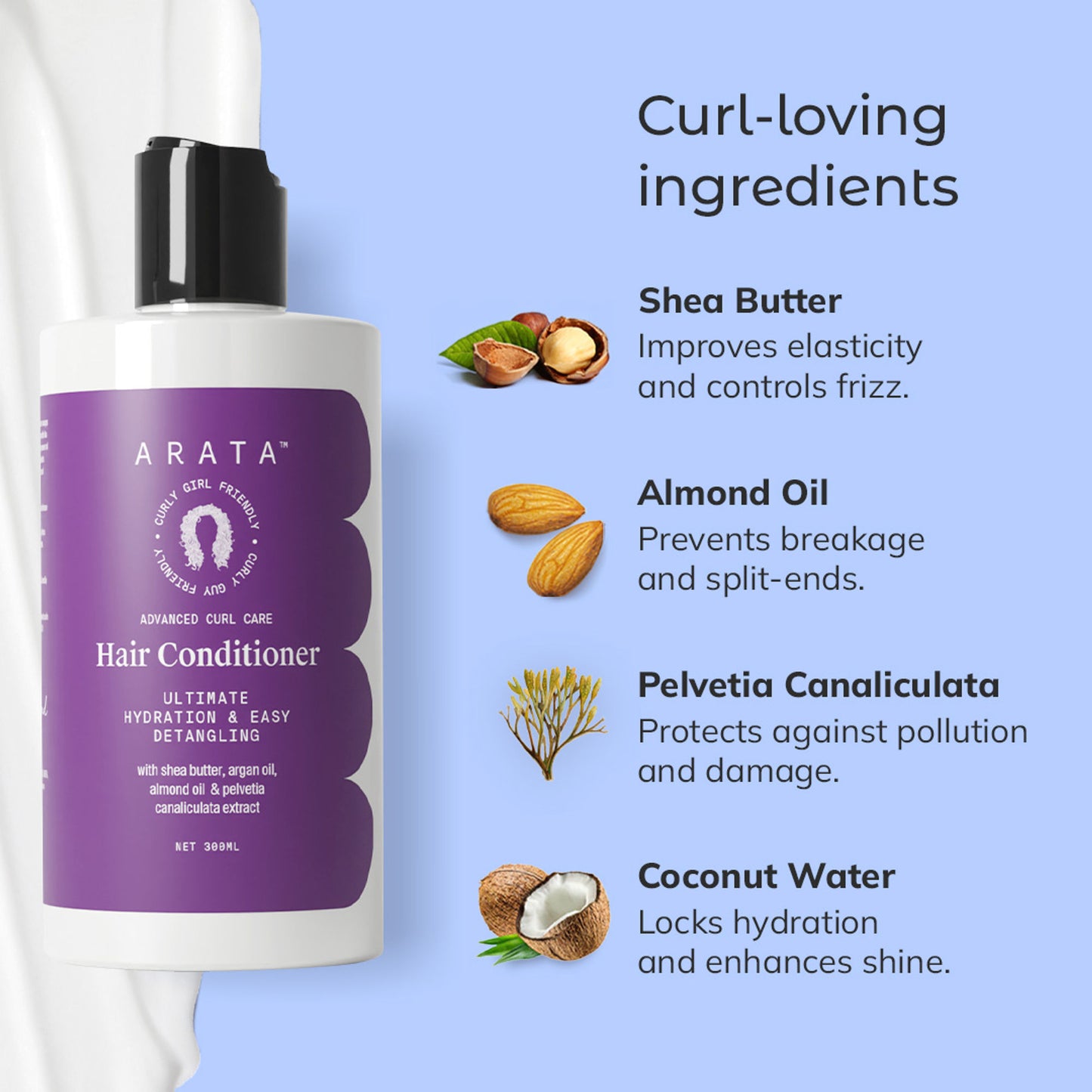 Arata Advanced Curl Care Hair Conditioner, Ultimate Hydration & Easy Detangling, Soft & Bouncy Curls