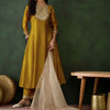Dhiyona SN Women's Mustard Yellow Floral Embroidered Zari A-line Kurta With Trousers & Dupatta