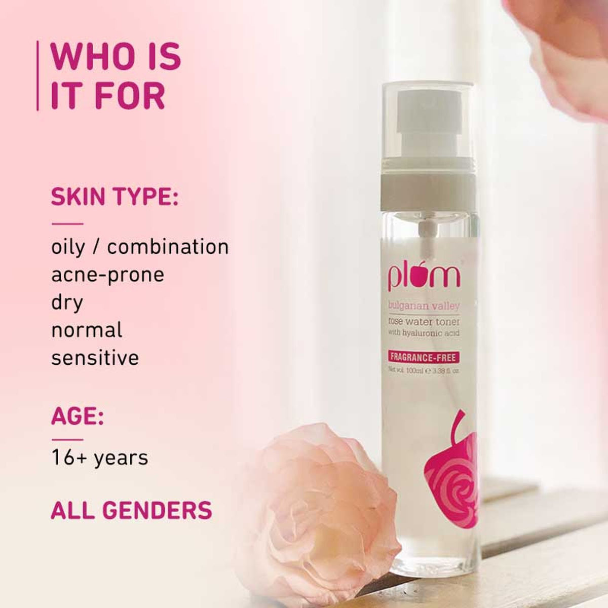 Plum Bulgarian Valley Rose Water Alcohol-Free Spray Toner With Hyaluronic Acid- Hydrates & Refreshes