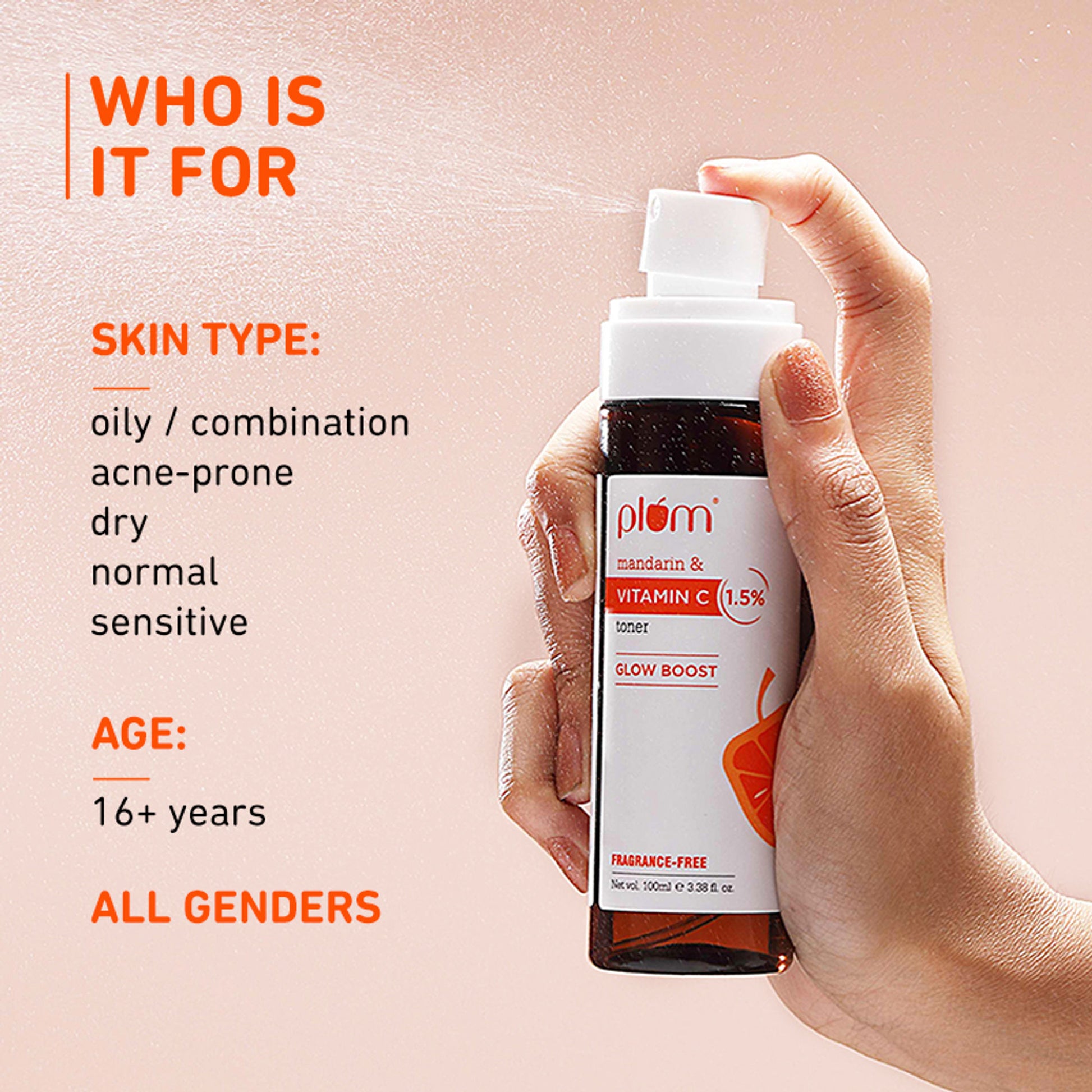 Plum 1.5% Vitamin C Alcohol-Free Spray Toner With Mandarin & Witch Hazel For Glow Boost & Open Pores