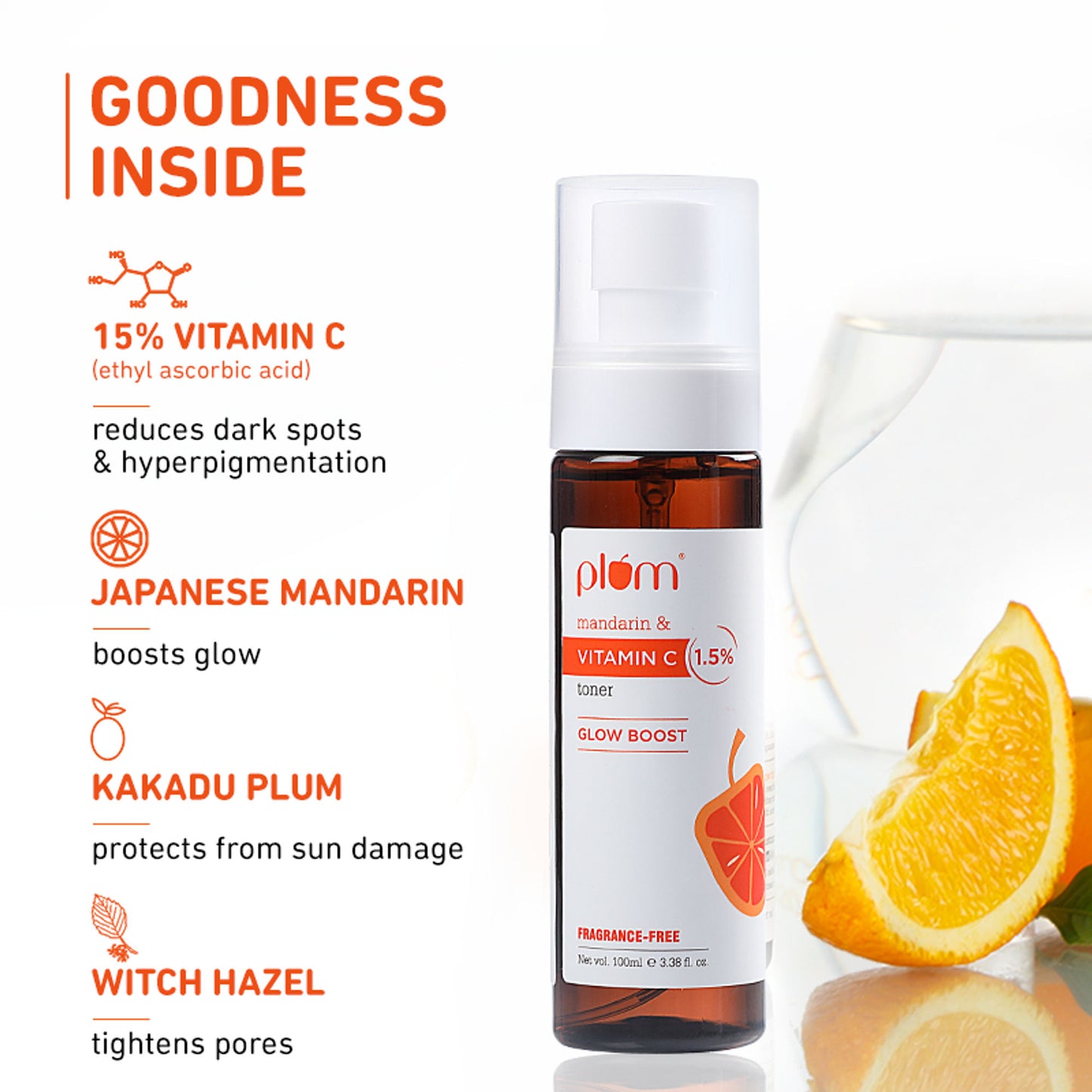 Plum 1.5% Vitamin C Alcohol-Free Spray Toner With Mandarin & Witch Hazel For Glow Boost & Open Pores