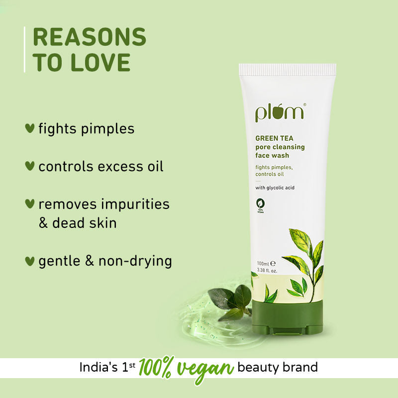 Plum Green Tea Pore Cleansing Face Wash With Glycolic Acid - Fights Acne & Oil For Clear Skin - Indyancart