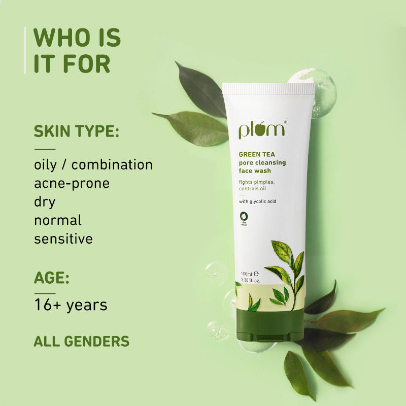 Plum Green Tea Pore Cleansing Face Wash With Glycolic Acid - Fights Acne & Oil For Clear Skin - Indyancart