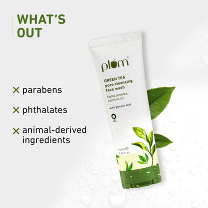 Plum Green Tea Pore Cleansing Face Wash With Glycolic Acid - Fights Acne & Oil For Clear Skin - Indyancart