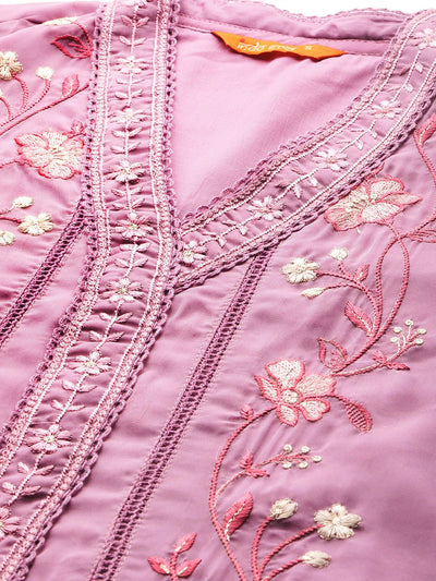 Dhiyona IE Women Floral Embroidered Regular Thread Work Kurta with Trousers & With Dupatta