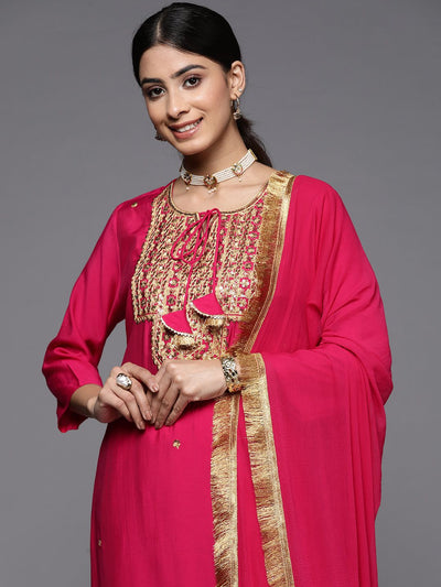 Indyancart VA Women'sEthnic Motifs Embroidered Sequinned Kurta With Trousers & With Dupatta
