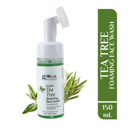 Globus Naturals Herbal Tea Tree Acne Control Foaming Face Wash with Silicon Face Massage Brush