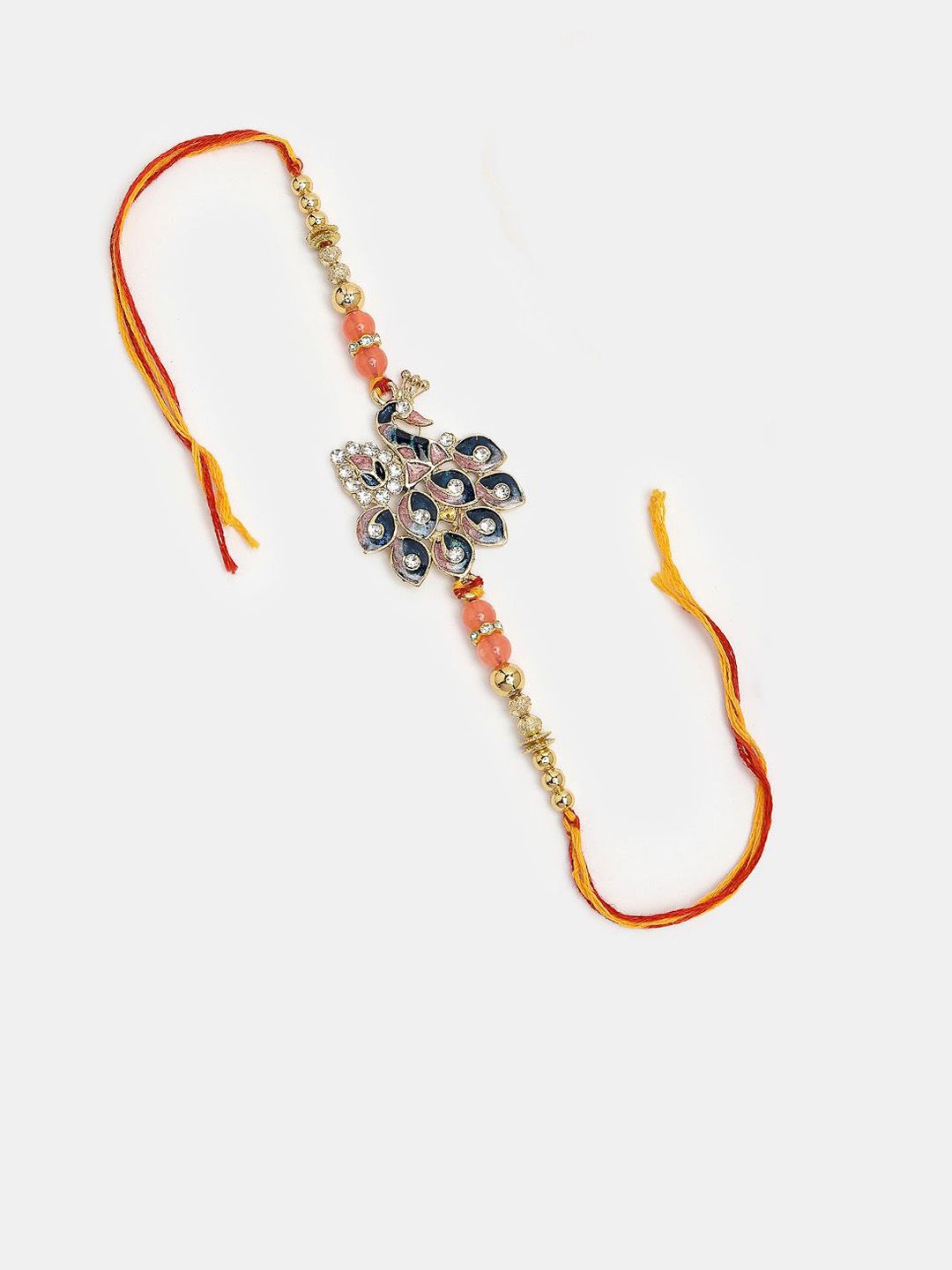 Anouk Unisex Set Of 2 Multicolor Peacock Design Stone & Beaded Bhaiya Bhabhi Rakhi