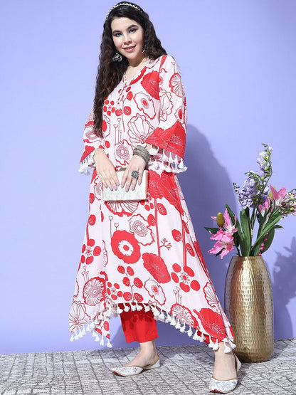 Indyancart VA Women's Printed A-Line Kurta with Trousers