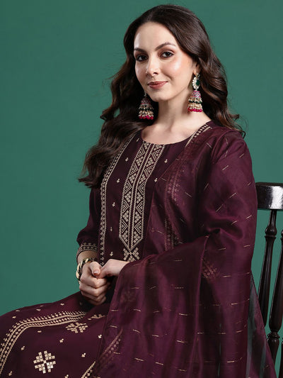 Indyancart IE Ethnic Motifs Embroidered Kurta with Trousers & Dupatta