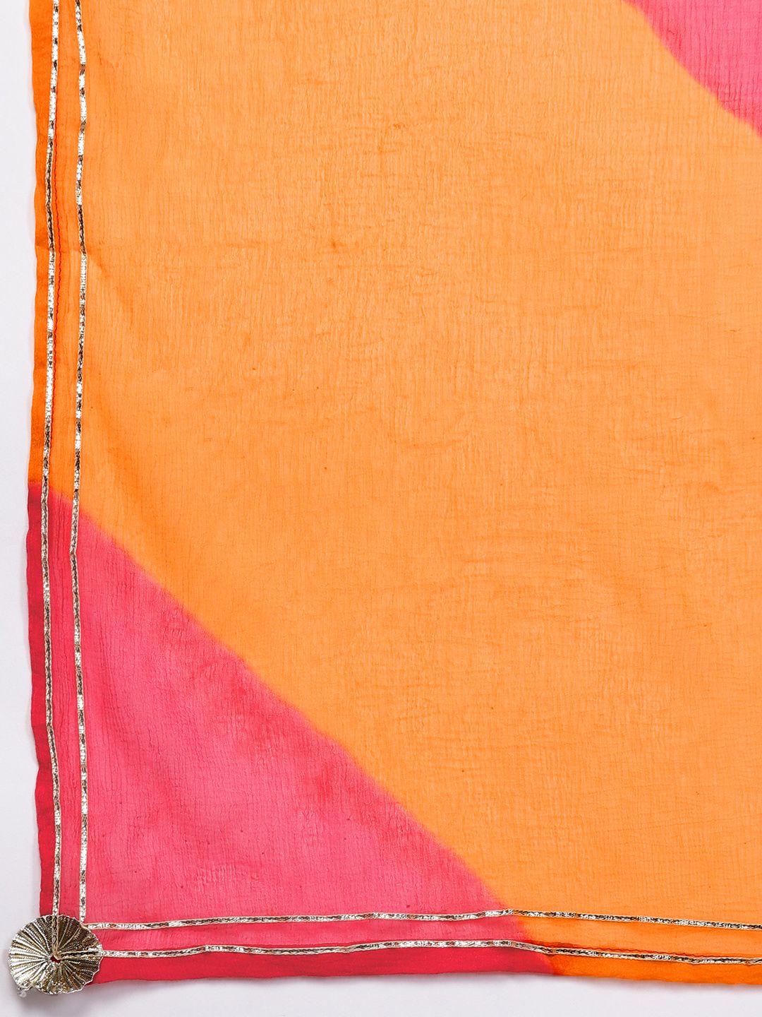 Dhiyona IE Women Pink & White Bandhani Printed Gotta Patti Kurta with Trousers & Dupatta