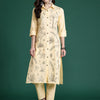 Dhiyona IE Ethnic Motifs Embroidered Thread Work Pure Cotton Kurta with Trousers
