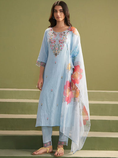 Indyancart IE Women Ethnic Motifs Embroidered Thread Work Kurta with Trousers & With Dupatta