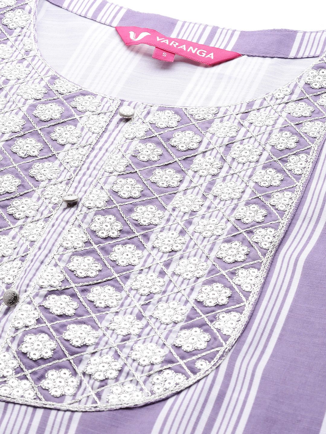 Indyancart VA Women's Lavender & White Embroidered Kurta with Trousers & Dupatta