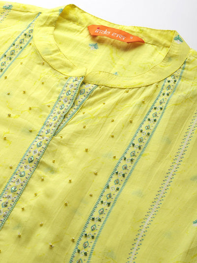 Indyancart IE Ethnic Motifs Printed Beads & Stones Pure Cotton Kurta Set