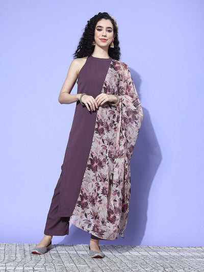 Indyancart VA Women'sRegular Halter Neck Kurta with Trousers & Dupatta