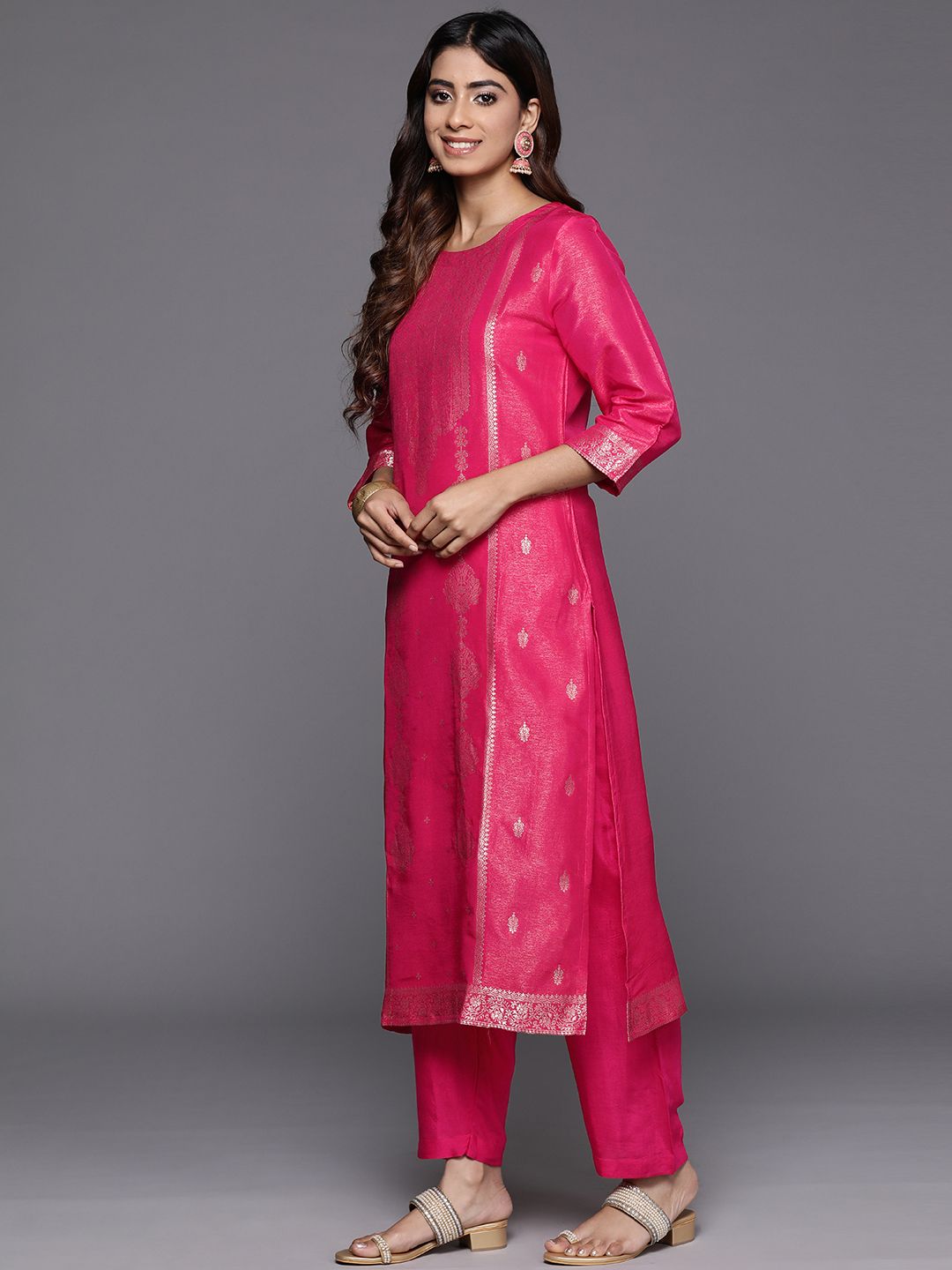 Indyancart VA Ethnic Motifs Jacquard Kurta with Palazzos & Dupatta